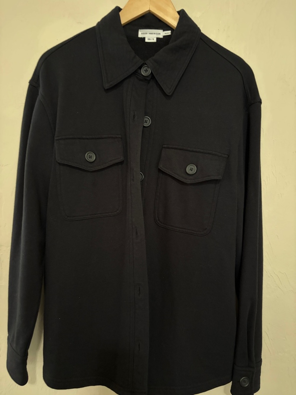 Good American Black The Fleece Shacket. Excellent Condition. Like New! 0/00